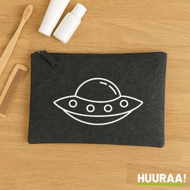Huuraa Kulturbeutel Raumschiff UFO Geschenk 1 Liter Charcoal Filz Raumschiff Geschenkidee
