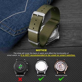 WOCCI Military Nylon Watch Straps, One Piece Replacement Strap Made of Ballistic Nylon for Men and Women, Compatible Watch Lug 16 mm, 18 mm, 20 mm, 22 mm