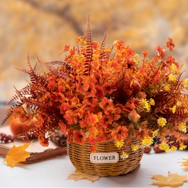 12 Bundles Artificial Fall Flowers for Outdoor Fall Decorations - UV Resistant Fake Flowers Plastic Plants Faux Mums Flowers for Home Garden Porch Window Box Autumn Thanksgiving Fall Decor (12pcs)
