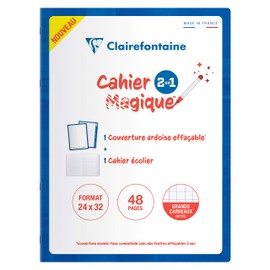 Clairefontaine Cahier Magique 66311C Notebook Double-Sided and Washable Slate Cover 24 x 32 cm 24 Sheets French Ruling Blue