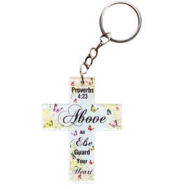 STLMH.BLINH Proverbs 4 23 Above All Else Guard Your Heart Christian Acrylic Keychain Gifts Bible Verse Cross Keychain for All Ages Faith Inspirational Size 2.5 Inches x 2 Inches
