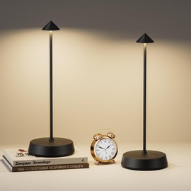 Cordless Table Lamp Rechargeable LED Battery Operated 6000mAh Touch Dimmable Small Lamp Outdoor Waterproof Portable Wireless Desk Light for Dining Restaurant Bar Indoor/Outdoor Use (Black-2PC)