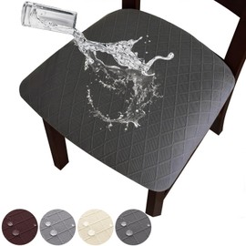 Hopelit Esszimmerstühle Stuhlhussen 6er Set, Jacquard Esszimmerstuhl Sitzbezüge, TPU Folie Stuhlbezug Wasserdicht, Abnehmbare Waschbar Stretch für Küche, Restaurant, Party - Raute Dunkelgrau