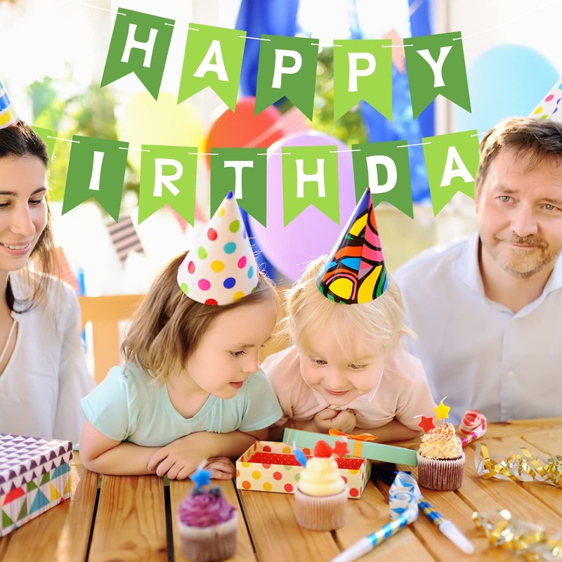 TOYVENTURES Happy Birthday Banner - Dark and Light Green