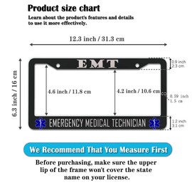 License Plate Bracket Black and White License Plate Frames EMT Emergency Medical Technician Aluminum Metal Car Accessory 2 Pack with Screw Covers Set