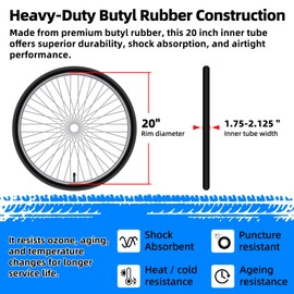 CALPALMY 4-Pack 20" Bike Tire Replacement Inner Tubes, 20x1.75/2.125 Tubes with AV Schrader Valve, Fit for 20x1.75 20x1.90 20x1.95 20x2.0 20x2.10 20x2.125 Bicycle Tire Tubes (with 2 Tire Levers)
