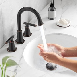 Bathroom Faucets for Sink 3 Hole, Hurran Oil Rubbed Bronze Bathroom Sink Faucet with Pop-up Drain and Supply Lines, Stainless Steel Lead-Free Widespread Faucet for Bathroom Sink Vanity RV Farmhouse