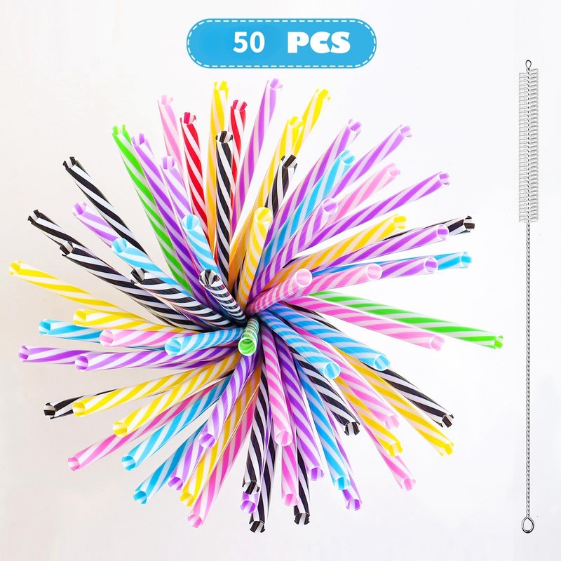 50pcs Reusable Plastic Straws,Drinking Plastic with Cleaning Brush,Dishwasher Safe,Reusable Hard