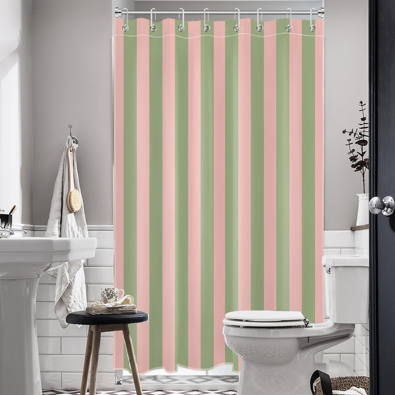 EOBTAIN Striped Small Stall Shower Curtain 48x68 Inches Pink and