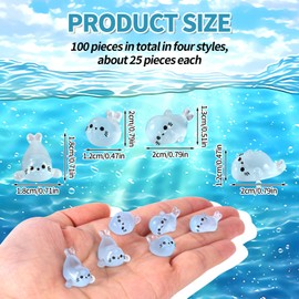 lasuroa 100pcs Mini Resin Seal, Luminous Tiny Sea Creatures Little Cute Small Resin Ocean Ornaments Miniature Sea Animals Mini Seals for Decoration