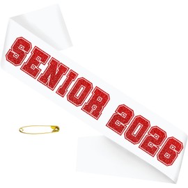 Senior 2026 Sash White Satin with Red Glitter Letters Sashes, Class of 2026 Sash for Graduation Party, Senior Cheer Sashes, Cheerleader Sash, Class Competition Sash