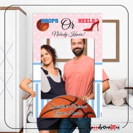 Custom Gender Reveal Photo Booth Frame - Sizes 36x24, 48x32 Basketball Baby Shower Photo Booth, Handmade Decor, He or She Photo Booth Prop Selfie Frame, Baby Shower Boy or Girl