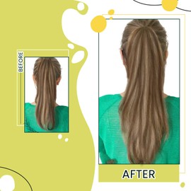RUNATURE Ponytail Extension Human Hair Wrap Around Ponytail Extension Straight Pony Tails Hair Extensions Clip in Ponytail Hair Extensions for Women Dark Brown Highlight Light Blonde 12 Inch 70g