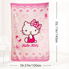 FCXVXCL Hellokiity Blanket Throw, Flannel Blanket for Kids Cartoon Throw Bed Linen Blanket Fluffy Cozy Nap Blanket Soft and Warm Coral Plush Blankets Lightweight Blanket Sofa Blanket for Kids