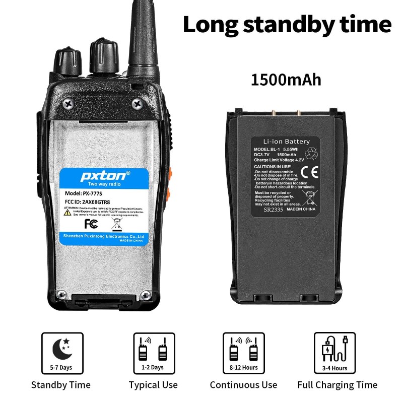 pxton （4 Pack) - 777S walkie talkies Long Range for