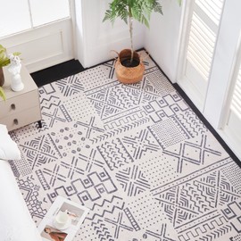 Serenhom 5x7 Indoor-Outdoor Area Rug, Non Shedding, Machine Washable, Low Pile, Non-Slip, Modern Abstract Carpet for Living Room, Bedroom, Dining Room, Kitchen, Light Grey