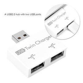 USB Hub 2 Port, USB Charger Splitter Adapter 2-Port USB Hub Dual Charger Splitter Adapter Male to Dual USB Female Adapter for Laptops Desktops (White)