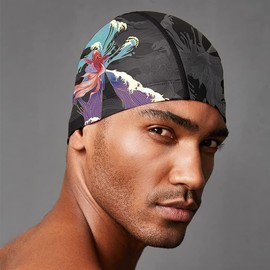 Men Swimming Cap Elastic Fabric Adult with Myth Image Large Size Bath Cover Ear Youth Teens Boy Ladies Beach Water Sports Breathable Hair Dry Hat for Long Short No Waterproof, Black