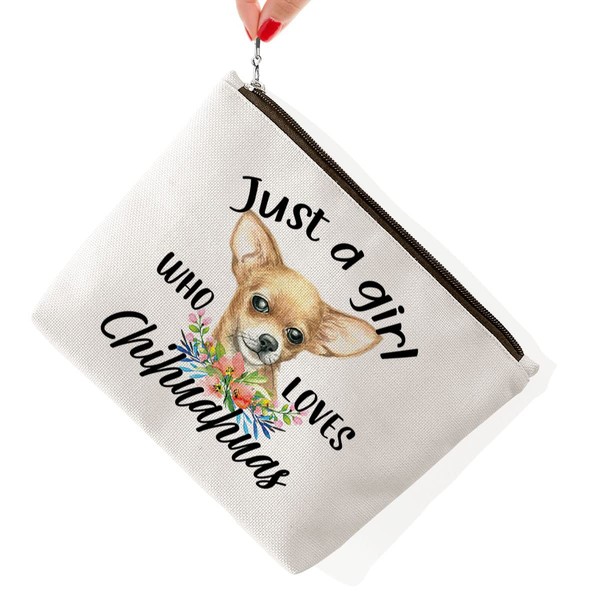 BiuNiuring Chihuahua Gift for Women, Dog Lover Gift, Dog Nanny Gift, Chihuahua Makeup Bag, Who Loves Chihuahuas Cosmetic Bag