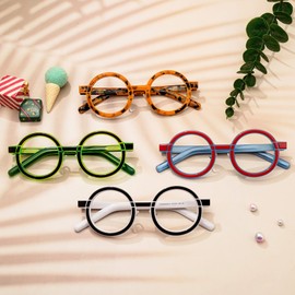 VOOGLAM Red/Blue Round Blue Light Blocking Glasses, Fashion Glasses Frame for Women Anti Eyestrain & UV