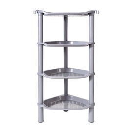 4 Tier Shower Caddy Corner,Plastic Shower Shelf Organizer for Inside Bathroom, Bathtub, Shower Pan, 13.5 x 10 x 33.5 Inches,Grey(Round Slot Grey 4 Tier)