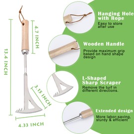 Jahenway Jahenway Crack Weeder, 13.4" Stainless Steel Crevice Weeding Tool with Wood Handle, L-Shaped Side-Walk Weed Puller Spatula, for Garden Lawn Yard Patio Terrace Paving Moss, Small Gardening Tool