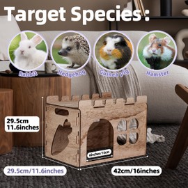 H1M9LX ST Wooden Rabbit Castle with Spacious Perch Hidey Playhouse for Bunny Detachable Hideout Tower Perfect Hiding Spot Home for Indoor Bunnies Guinea Pig Hamster Chinchilla