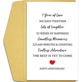 Qiliji One Year Anniversary Card for Couple, 1st Anniversary Card for Him Her, First Year Married Cards, 1 Year Together Cards for Boyfriend Girlfriend Husband Wife