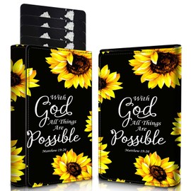 WZCJDHMJ Men's Slim Wallet,Pop Up Credit Card Holder Wallet,Leather RFID Blocking Metal Card Case for Coins,Debit Cards-Sunflower Matthew 19:26