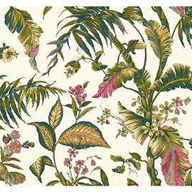 York Wallcoverings Tropics Fiji Garden Removable Wallpaper, White/Teal/Aqua/Pink/Magenta/Yellow/Green