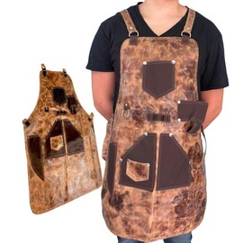 BESHEEK The Rancher Heritage 100% Leather Apron Adjustable Shoulder and Waist Straps Multiple Pockets, Apron for Cooks and Grillmasters BBQ Apron Gift by RIVETS AND BURRS (Toffee|Expresso)