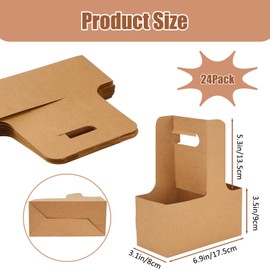 24 Pcs 2 Cup Drink Carrier with Handle, Kraft Paperboard Disposable Coffee Cup Holder, Drink Carriers for Hot and Cold Drinks Takeout, Cafe, Restaurants Food Delivery