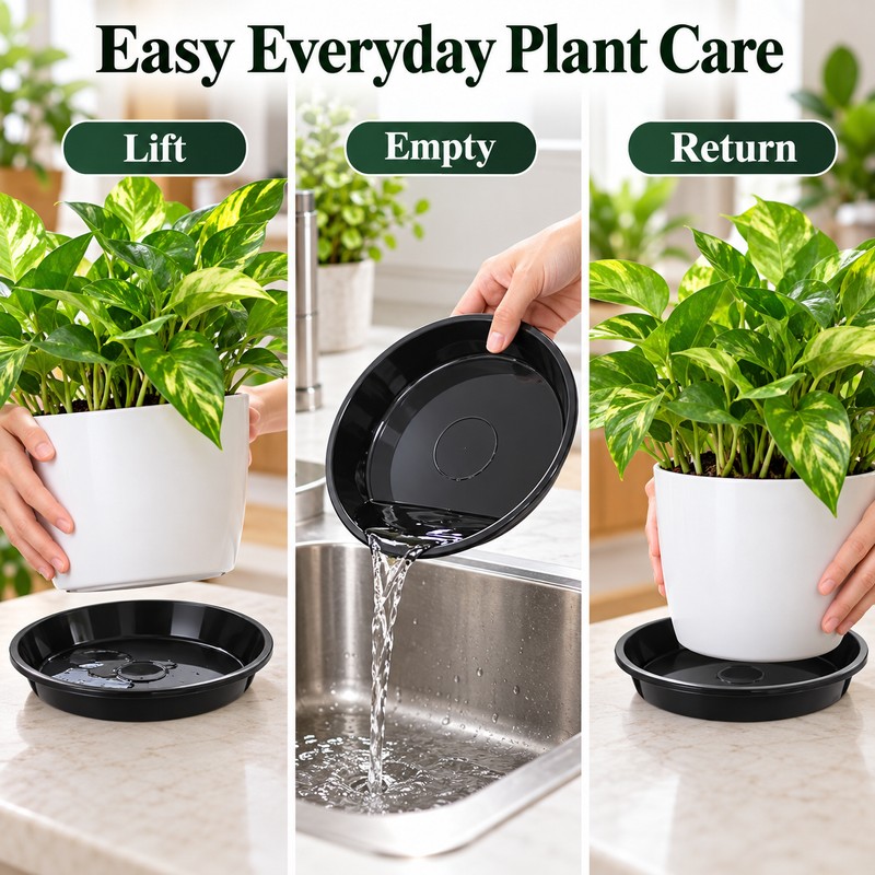 3 Pack Plastic Plant Saucers for Flower Pots – Durable