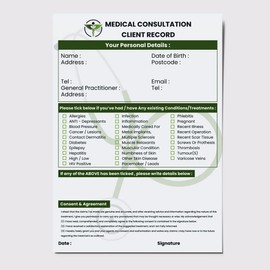 Pack of 50 Medical Client Cards A5 Portrait Client Record Card (148 x 210 mm) Client Record Cards for Mobile Therapists & Salons Papa Prints®