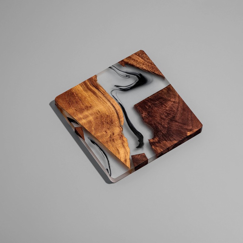 Avocrafts Walnut Coasters Set, Epoxy Coasters, Modern Coasters with Holder,