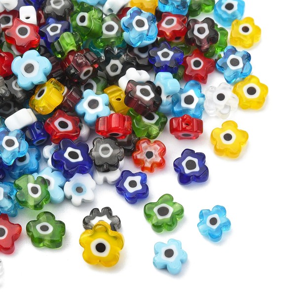 Stiesy 128Pcs Flower Beads Millefiori Lampwork Glass Bead Evil Eye