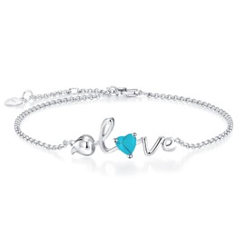 Leva Jewkis Sterling Silver Birthstone Bracelets Rose Love Heart Created Gemstone Dainty Charm Link Birthday Anniversary Jewellery Gifts for Your Women Girls 17 + 3 cm Adjustable Chain, Sterling