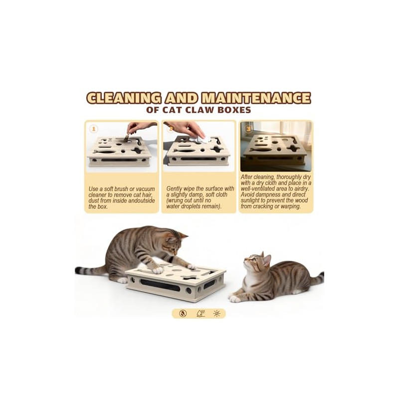 Cat Scratch Puzzle Enrichment Box, Large Solid Wood Construction Cat