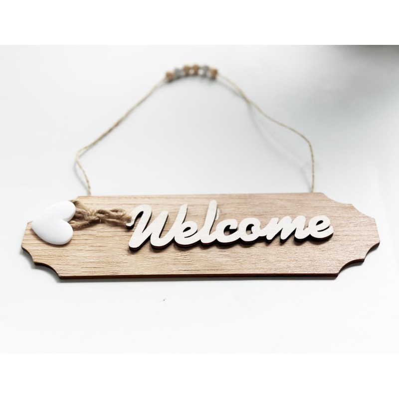 Wooden Welcome Sign for Rustic Farmhouse Decorations, Wall Hanging White