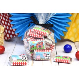 Barnyard Bash Birthday Party Mini Chocolate Candy Bar Sticker Wrappers for Kids, 45 1.4" x 2.6" Wrap Around Labels by AmandaCreation, Great for Party Favors