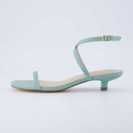 CUSHIONAIRE Sonata Women’s Ankle Wrap One Band Kitten Heel Sandal – Strappy Faux Leather Dress Shoe with Adjustable Buckle, TURQUOISE 7W