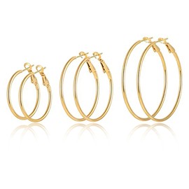 HUGE SWAN 3 Pairs Gold Silver Chunky Hoop Earrings, 14K Gold Plated Hypoallergenic Huggie Hoop Earrings for Women, Lightweight Cartilage Earrings with S925 Sterling Silver 4/5/6cm
