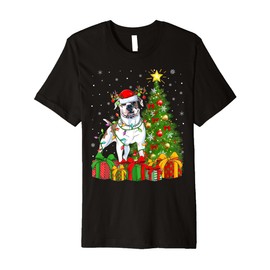 Xmas Tree Lighting Santa Hat American Bulldog Christmas Premium T-Shirt