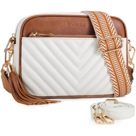 Bagsure Women's Shoulder Bag - Crossbody Bags for Women with 2 Adjustable, Removable Wide Straps, Lightweight Women's Leather Shoulder Bag, Quilted Design, Beige Brown
