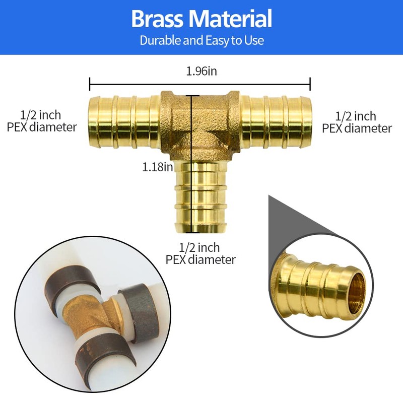 40pcs PEX Fittings, 1/2" Brass PEX Fittings, PEX Brass Crimp