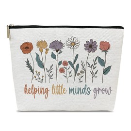Ythuil Teacher Gifts Makeup Bag, Helping Little Minds Grow Pouch, Teacher's Day, Appreciation Week, Thank You, Christmas Gifts for Women Female Colleague Friend, Boho Floral Cosmetic Bag for Purse