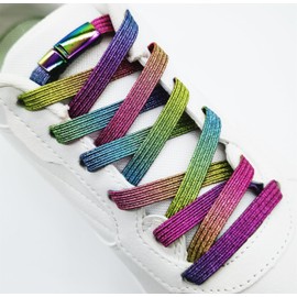nikwesm Magnetic No Tie Elastic Shoe Laces for Kids Adults, No screw, One Size Fits All (silver rainbow)