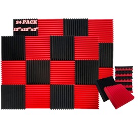 YJXVikra 24 Pack, 12 x 12 x 2 inches, Acoustic panels, wall panels, sound panels, Used for soundproofing, Soundproof foam panels for walls(12 black+12 Red)