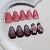 Flower Press on Nails Short Almond Fake Nails Purple Pink