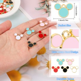 CCOZN 50 Pcs Mouse Charms, 5 Colors Mouse Head Pendant Key Ring Colorful Acrylic Mouse Beads for Women Girls DIY Crafting Cartoon Mouse Keychains with Box